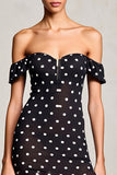 Black Sheath Off The Shoulder Polka Dots Wedding Guest Dress