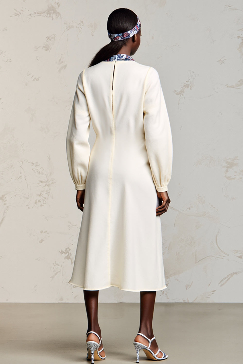 Ivory A Line Long Sleeve Midi Wedding Guest Dress