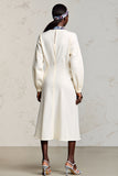 Ivory A Line Long Sleeve Midi Wedding Guest Dress