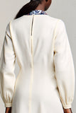 Ivory A Line Long Sleeve Midi Wedding Guest Dress