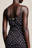 Black Sheath Spaghetti Straps Polka Dots Wedding Guest Dress