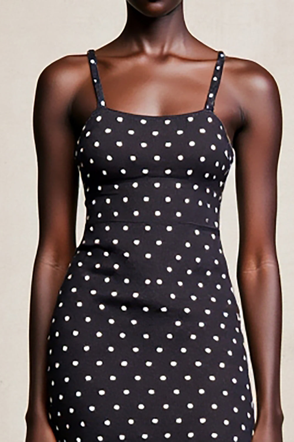 Black Sheath Spaghetti Straps Polka Dots Wedding Guest Dress
