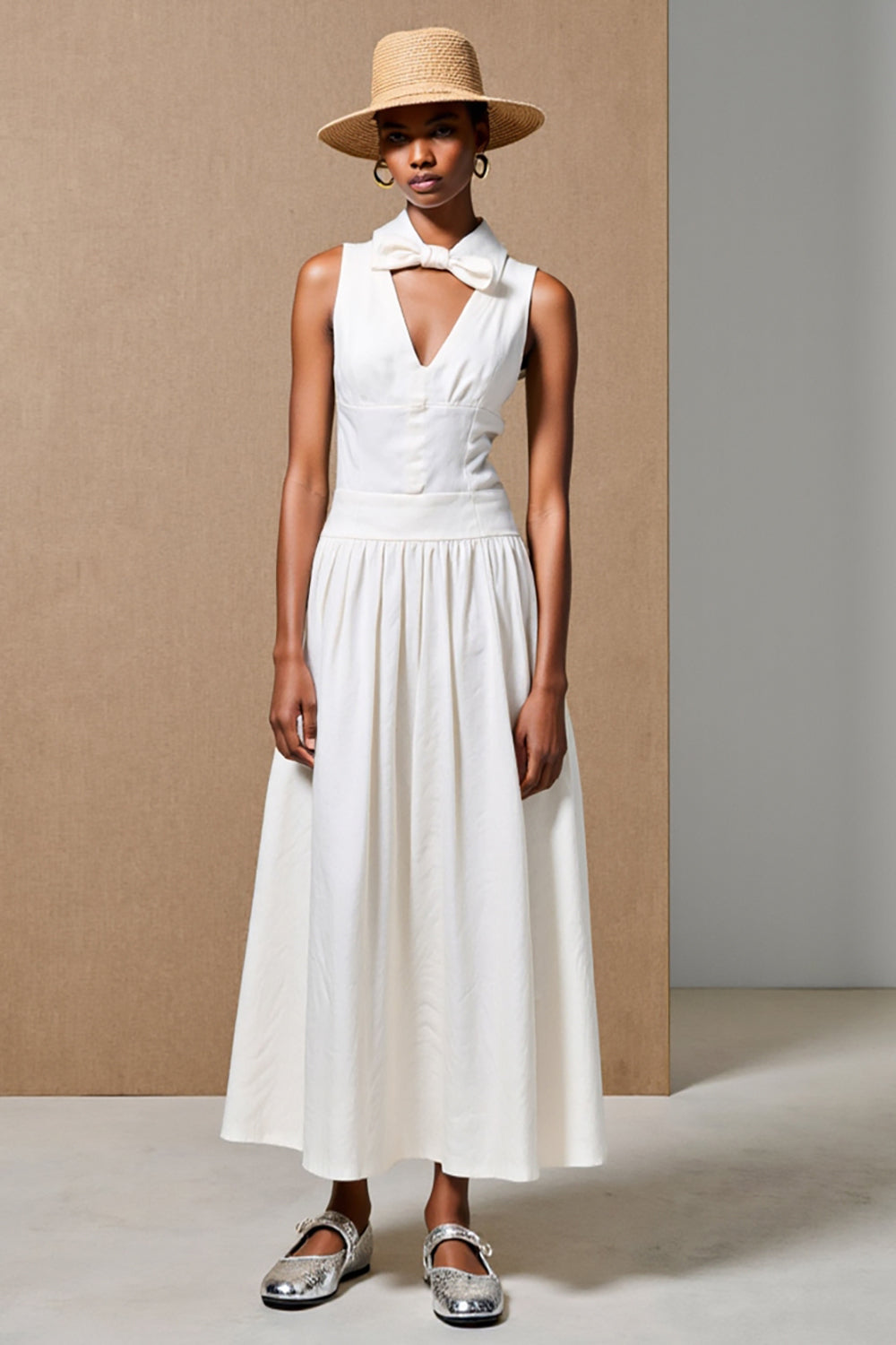 White V Neck Keyhole A Line Wedding Guest Dress With Bow