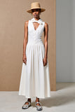 White V Neck Keyhole A Line Wedding Guest Dress With Bow