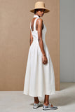 White V Neck Keyhole A Line Wedding Guest Dress With Bow