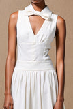 White V Neck Keyhole A Line Wedding Guest Dress With Bow
