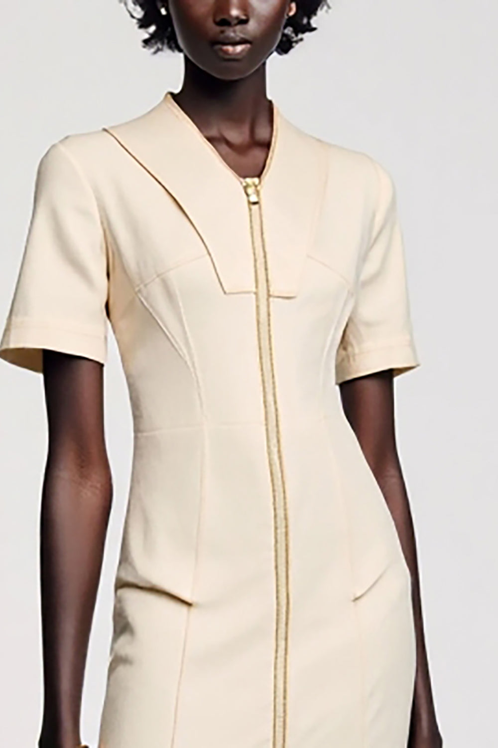 Apricot Sheath Tea Length Wedding Guest Dress