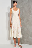 White A Line Midi Wedding Guest Dress With Appliques