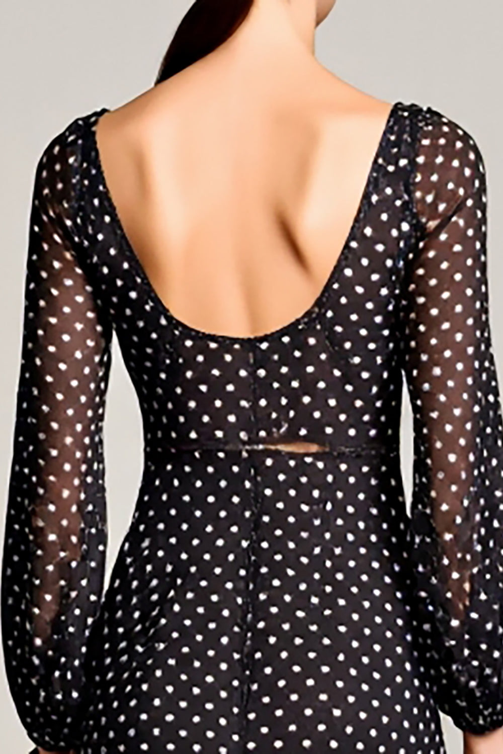 Black A Line Polka Dots Wedding Guest Dress With Long Sleeves