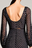 Black A Line Polka Dots Wedding Guest Dress With Long Sleeves