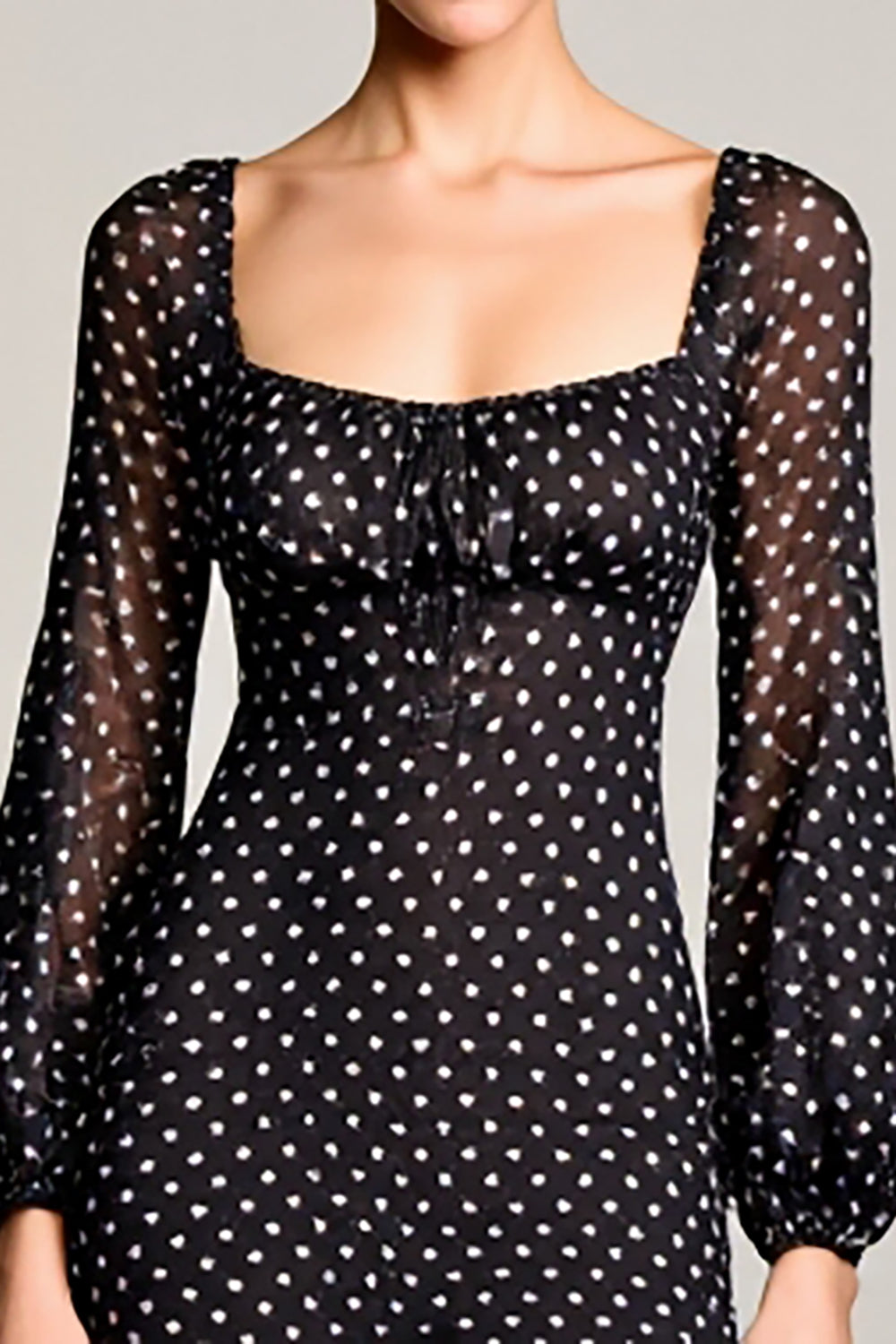 Black A Line Polka Dots Wedding Guest Dress With Long Sleeves