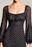 Black A Line Polka Dots Wedding Guest Dress With Long Sleeves