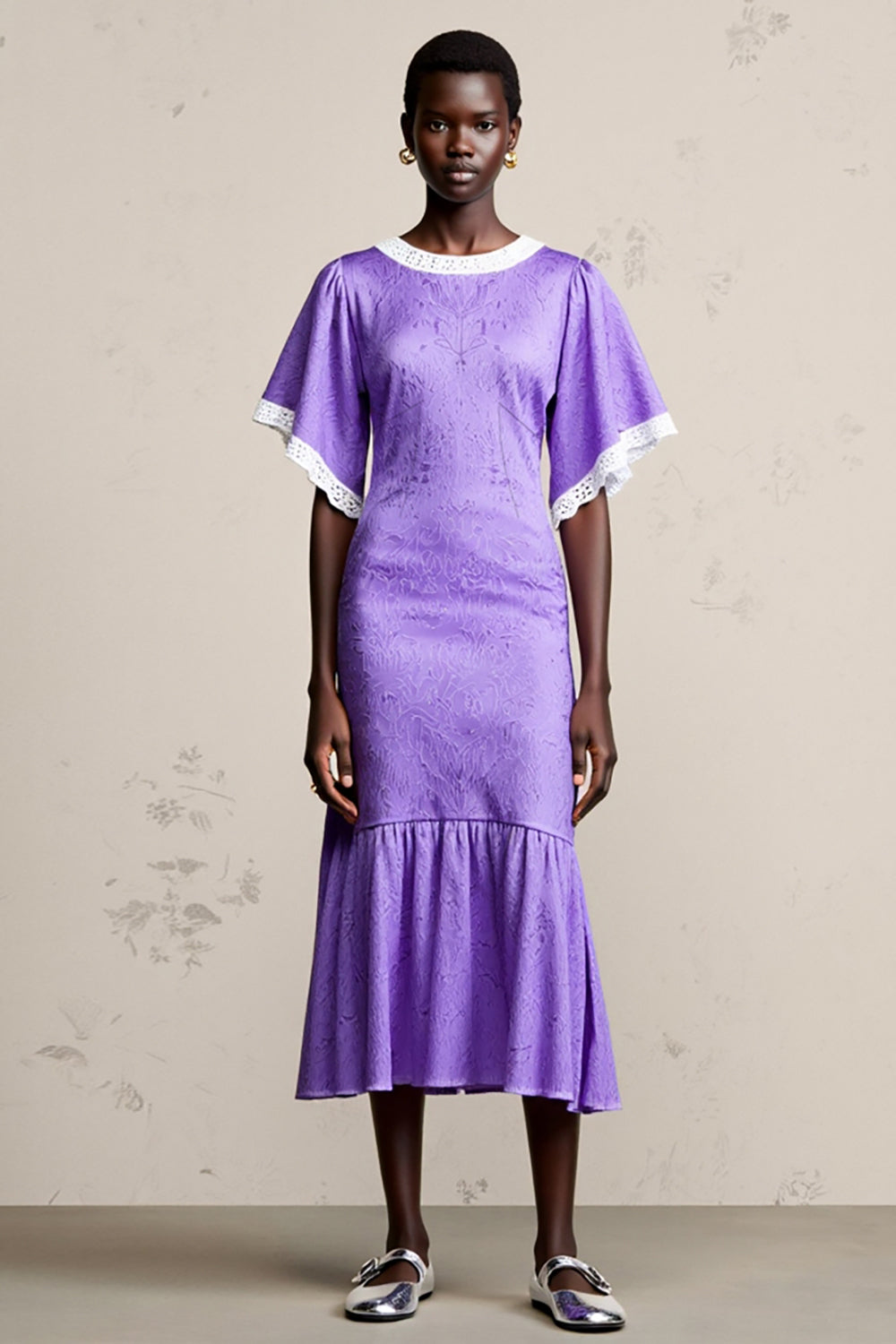 Pruple Ruffled A Line Wedding Guest Dress