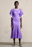 Pruple Ruffled A Line Wedding Guest Dress
