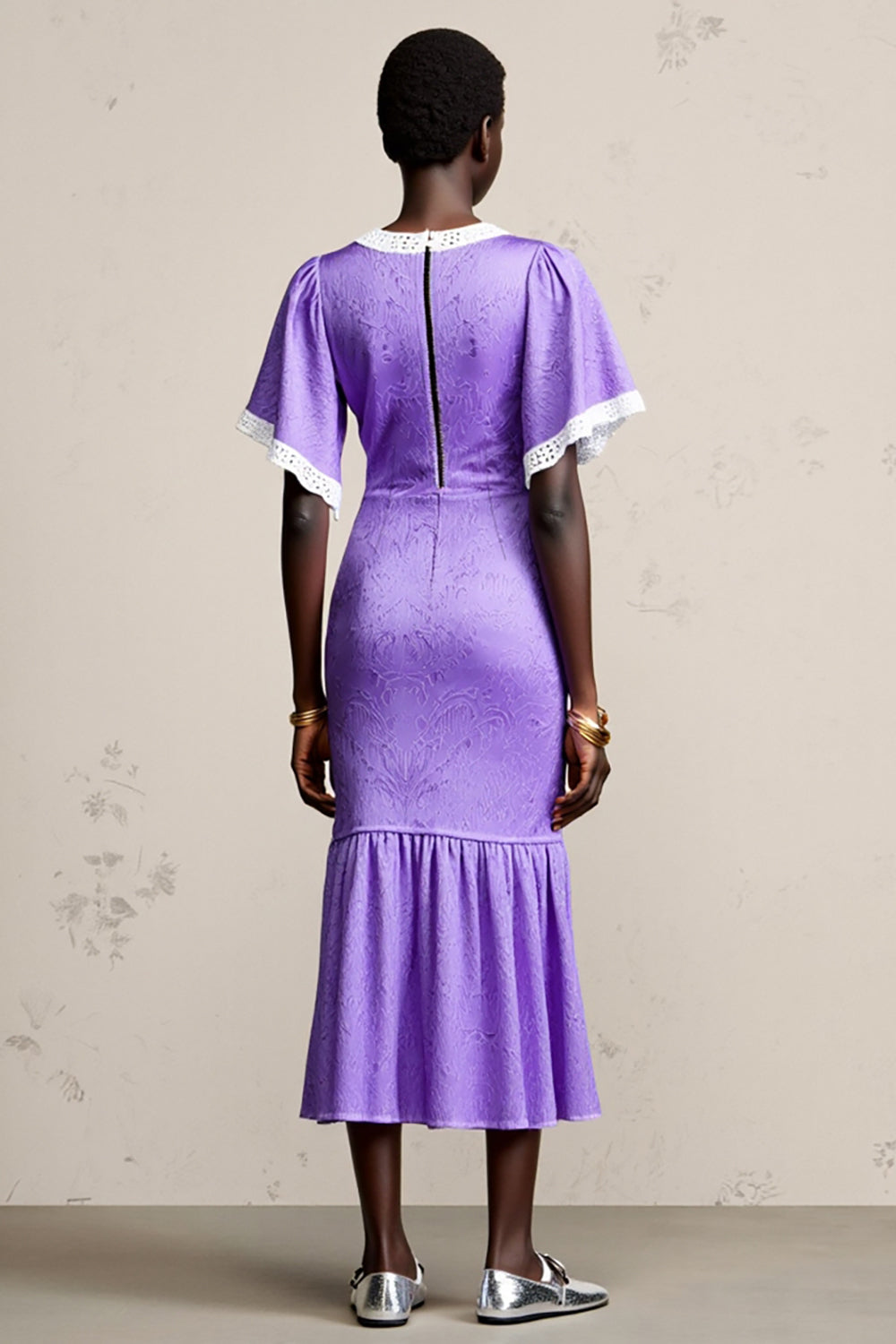 Pruple Ruffled A Line Wedding Guest Dress