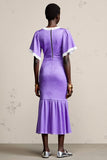 Pruple Ruffled A Line Wedding Guest Dress