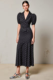 Black Polka Dots V Neck A Line Wedding Guest Dress