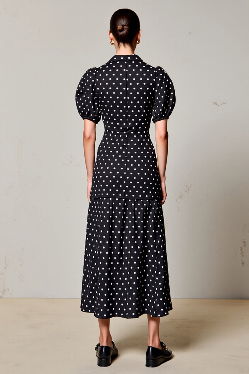 Black Polka Dots V Neck A Line Wedding Guest Dress