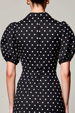 Black Polka Dots V Neck A Line Wedding Guest Dress