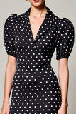 Black Polka Dots V Neck A Line Wedding Guest Dress