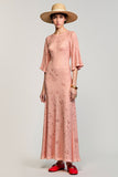 Desert Rose Ruffled Sleeve A Line Wedding Guest Dress With Appliques