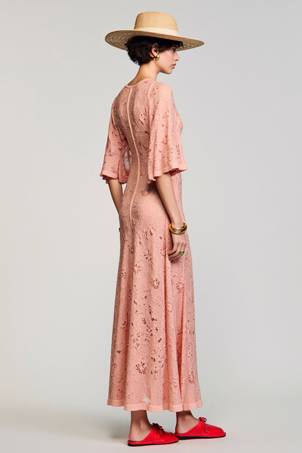 Desert Rose Ruffled Sleeve A Line Wedding Guest Dress With Appliques