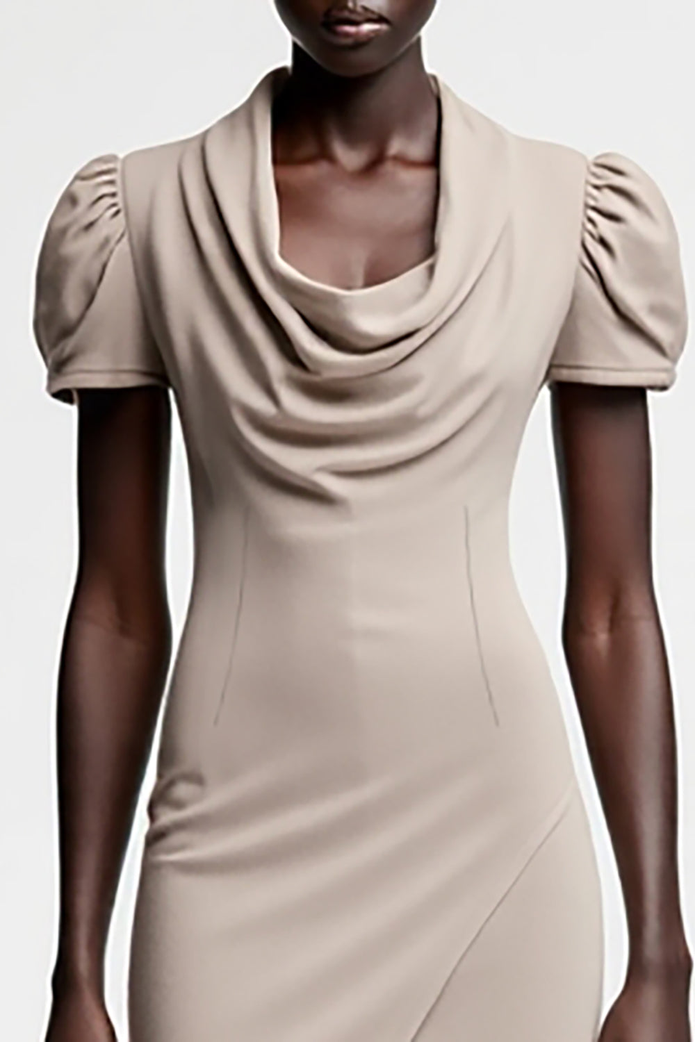 Grey Sheath Cowl Neck Wedding Guest Dress With Slit