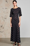 Black Polka Dots A Line Long Wedding Guest Dress