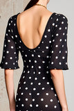 Black Polka Dots A Line Long Wedding Guest Dress