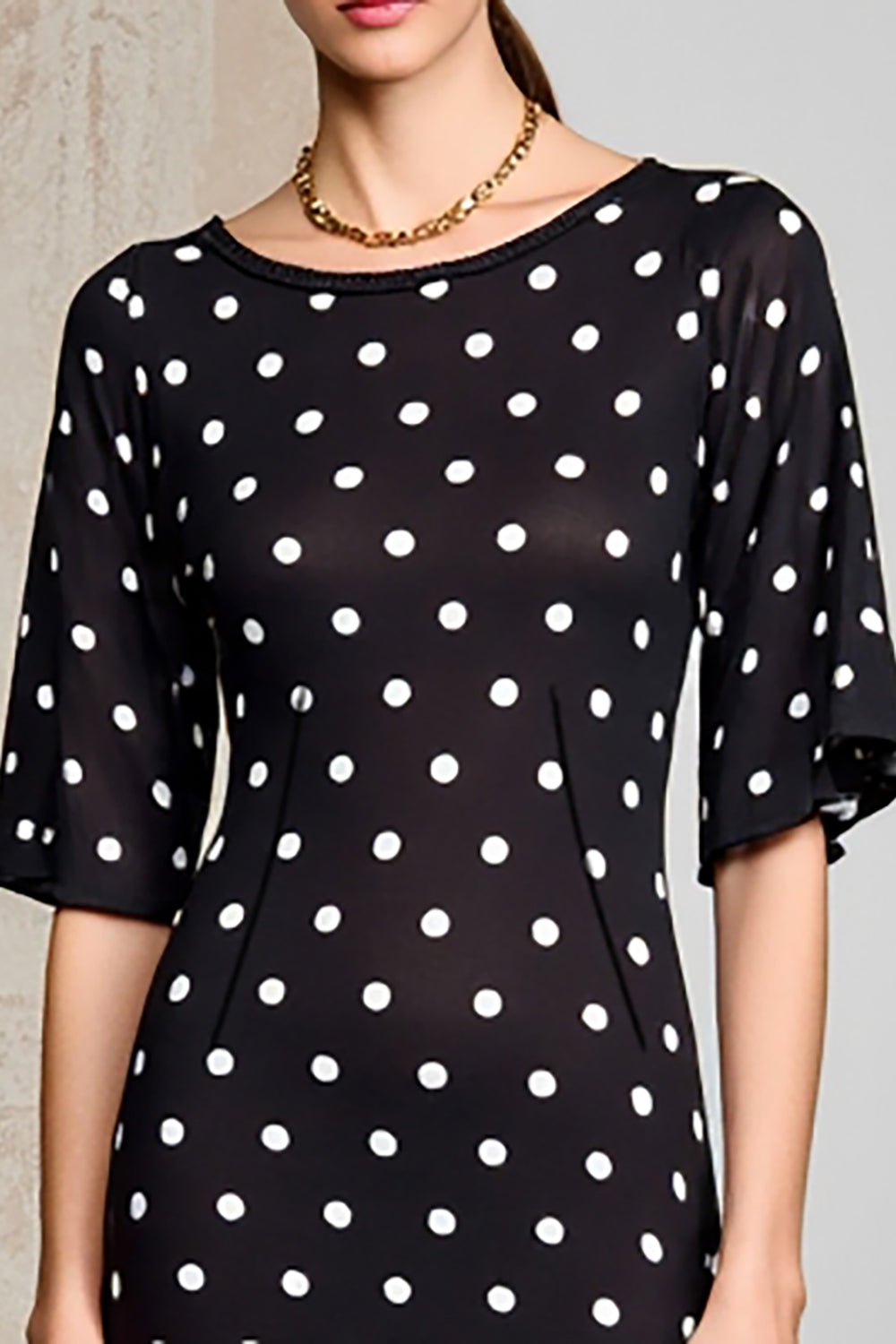 Black Polka Dots A Line Long Wedding Guest Dress