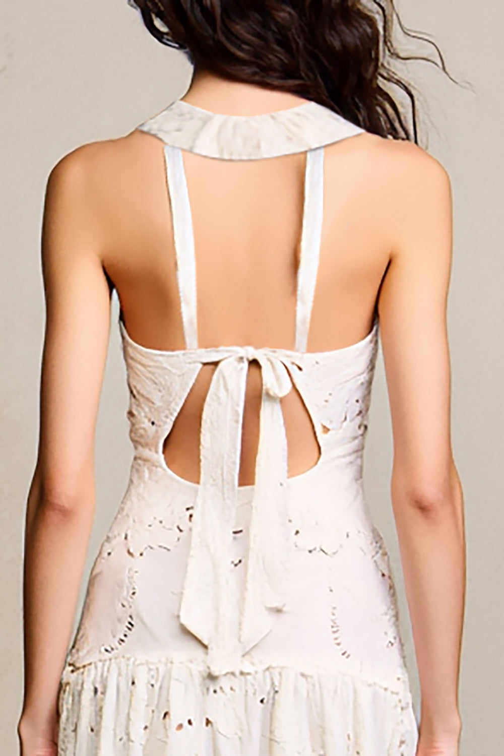 White Halter Keyhole Lace A Line Wedding Guest Dress