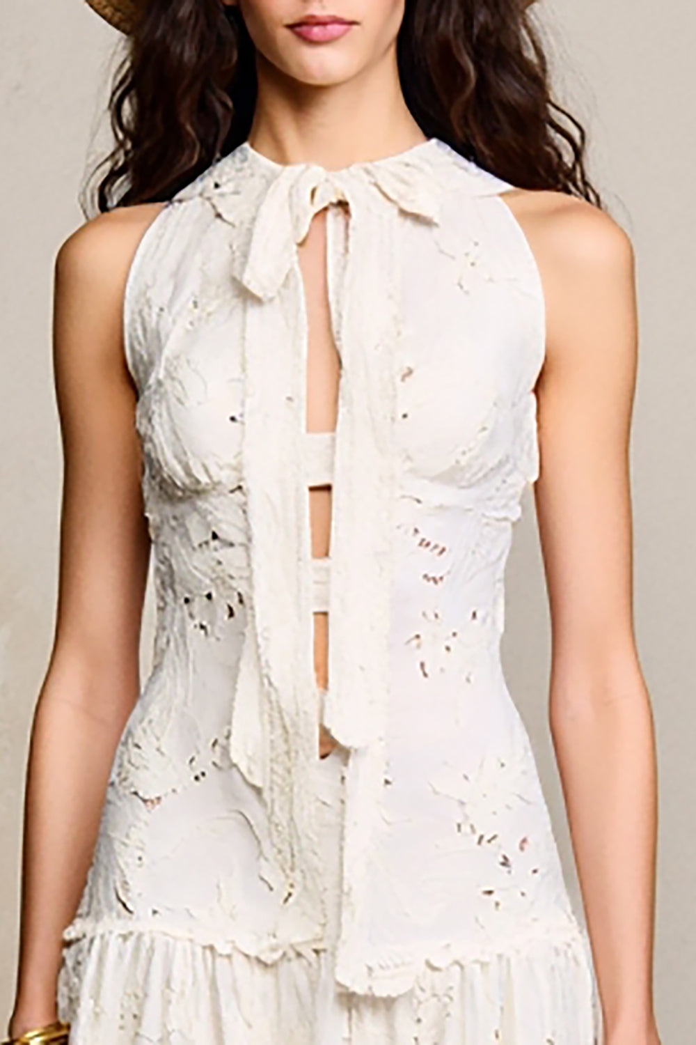 White Halter Keyhole Lace A Line Wedding Guest Dress