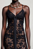 Black Spaghetti Straps Floral A Line Wedding Guest Dress