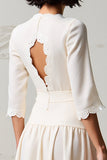 White V Neck A Line Wedding Guest Dress with 3/4 Sleeves