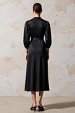 Black V Neck A Line Wedding Guest Dress With Belt