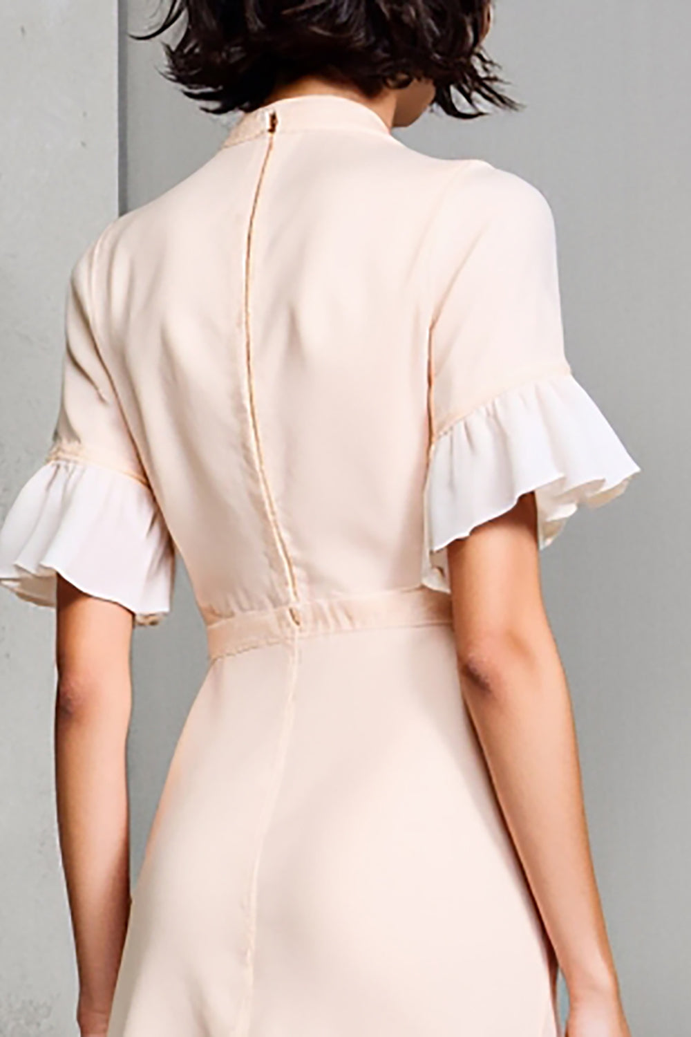 Ivory Ruffled Sleeve A Line Midi Wedding Guest Dress