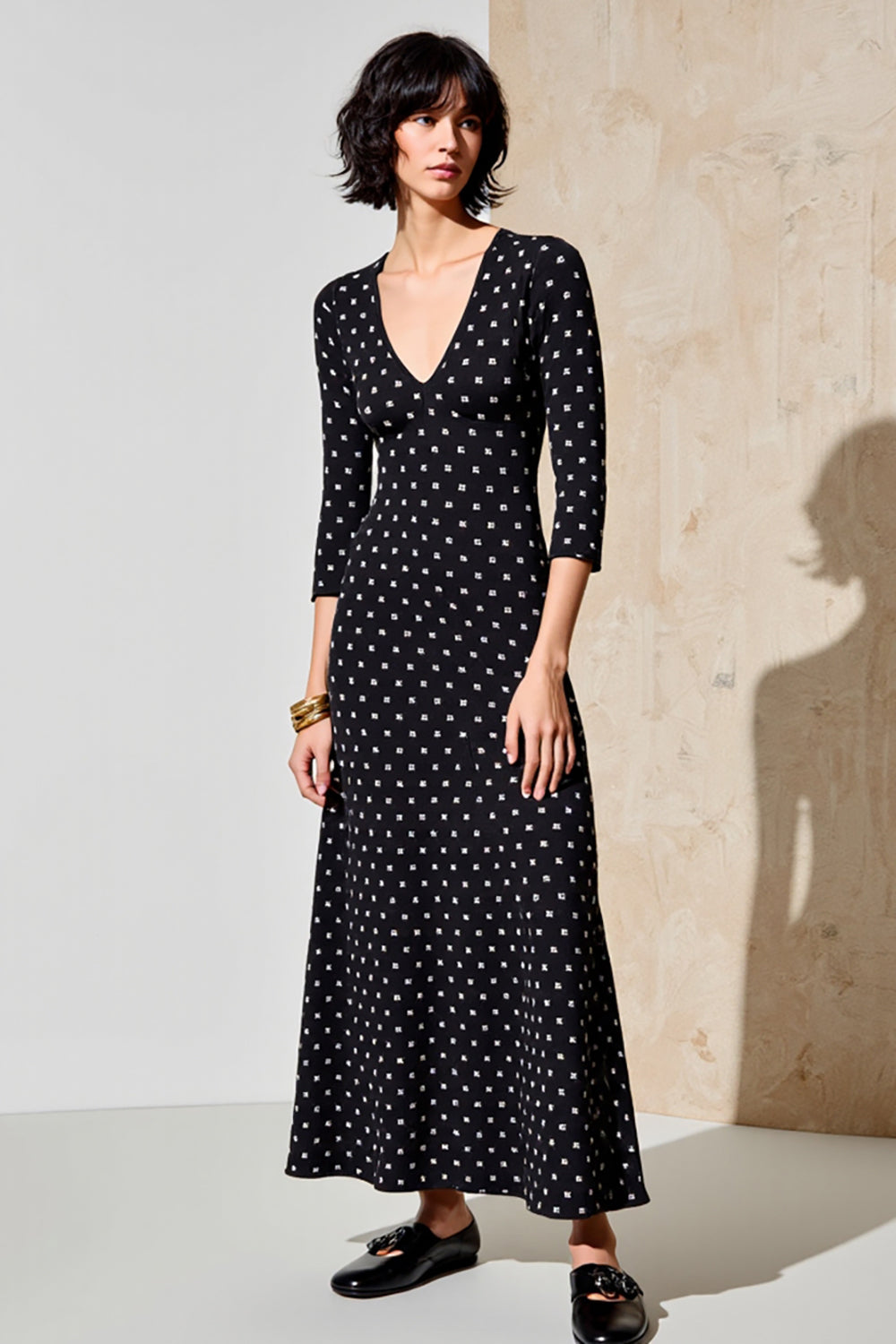 Black A Line V Neck Long Wedding Guest Dress