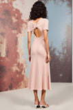 Pink Sheath Off The Shoulder Ruched Wedding Guest Dress With Slit
