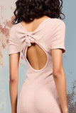 Pink Sheath Off The Shoulder Ruched Wedding Guest Dress With Slit