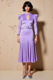 Purple Ruffled Keyhole Long Sleeve A Line Wedding Guest Dress