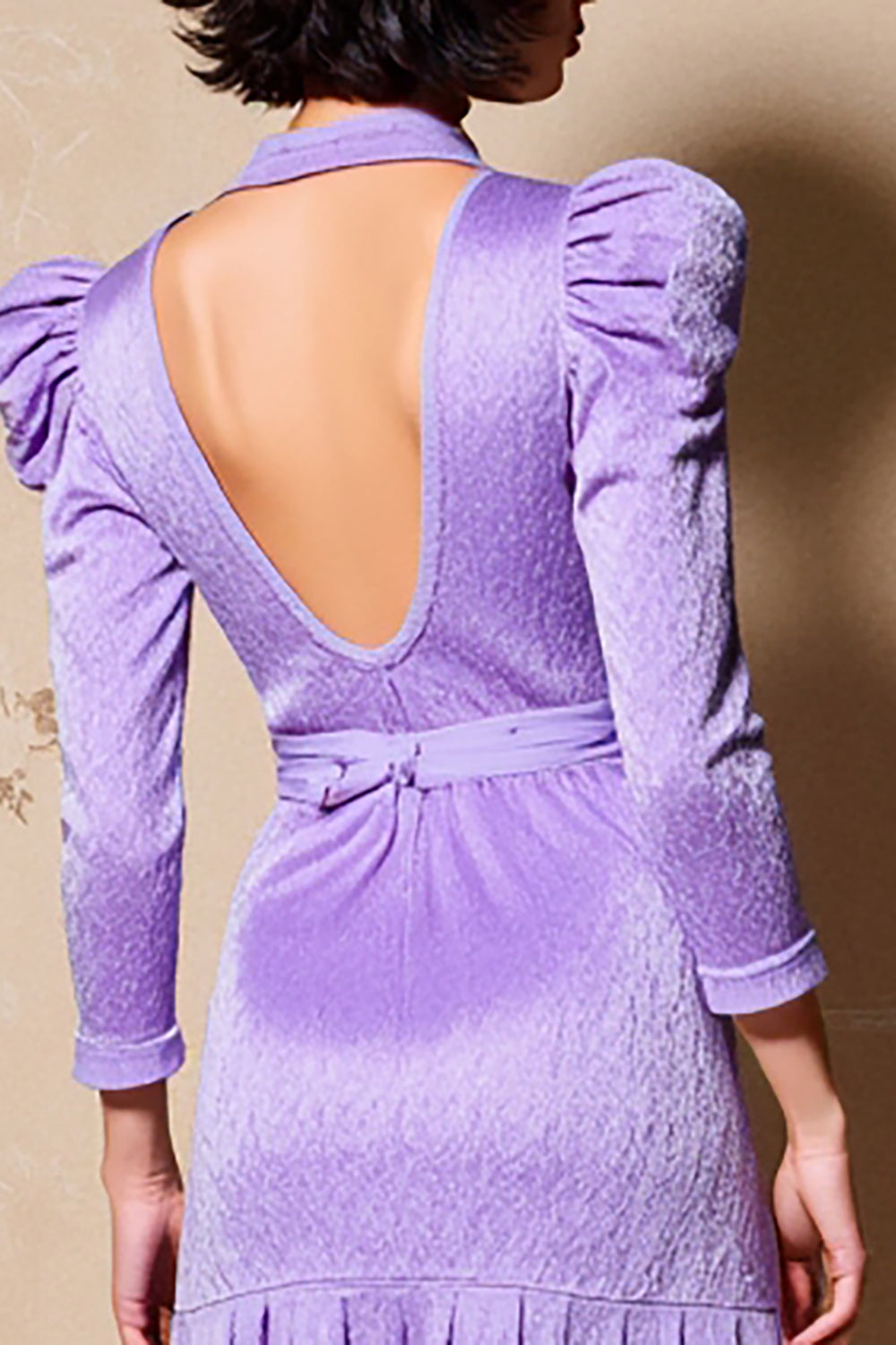 Purple Ruffled Keyhole Long Sleeve A Line Wedding Guest Dress