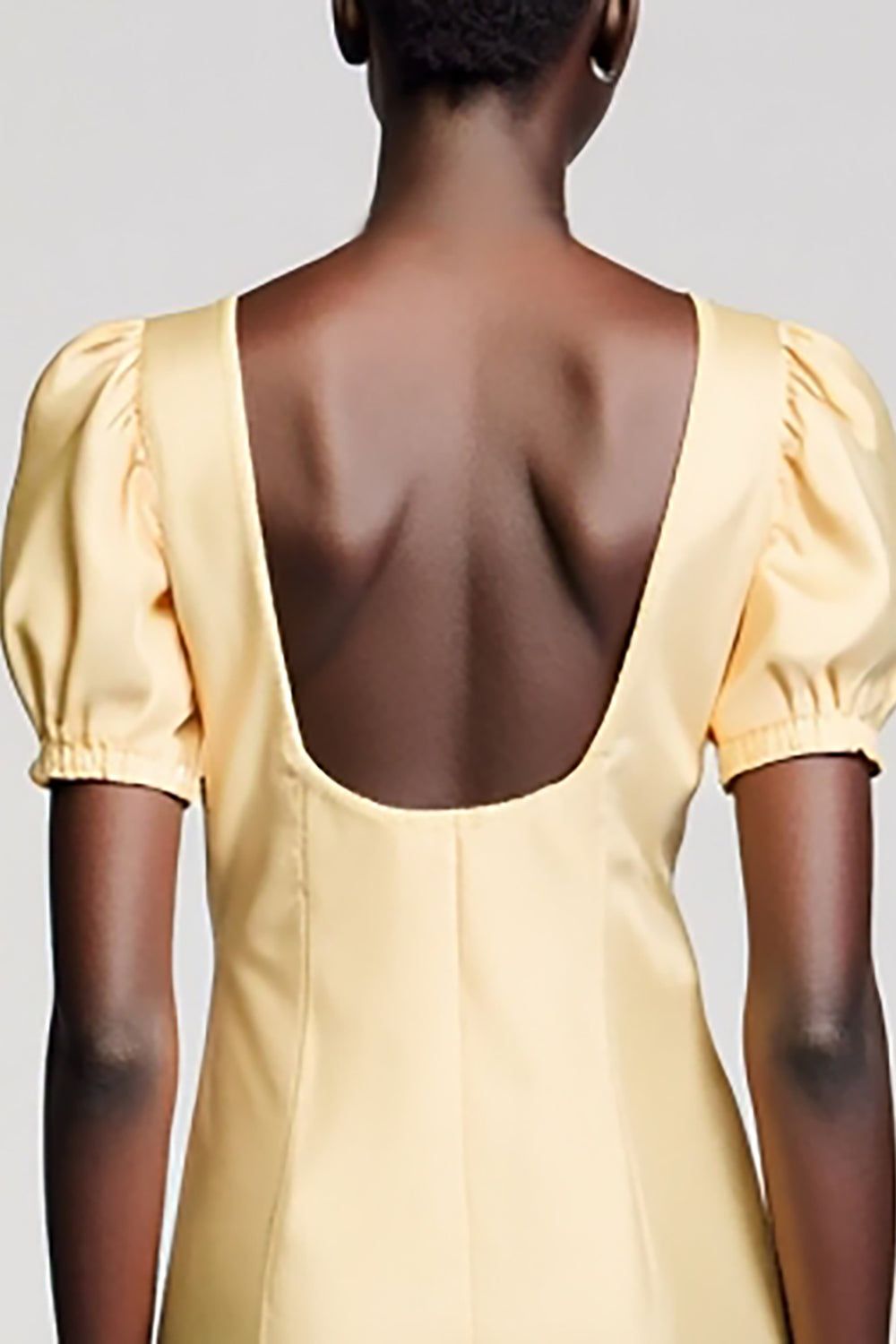 Yellow Square Neck Bodycon Puff Sleeve Wedding Guest Dress