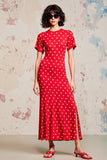 Red Sheath Polka Dots Long Wedding Guest Dress