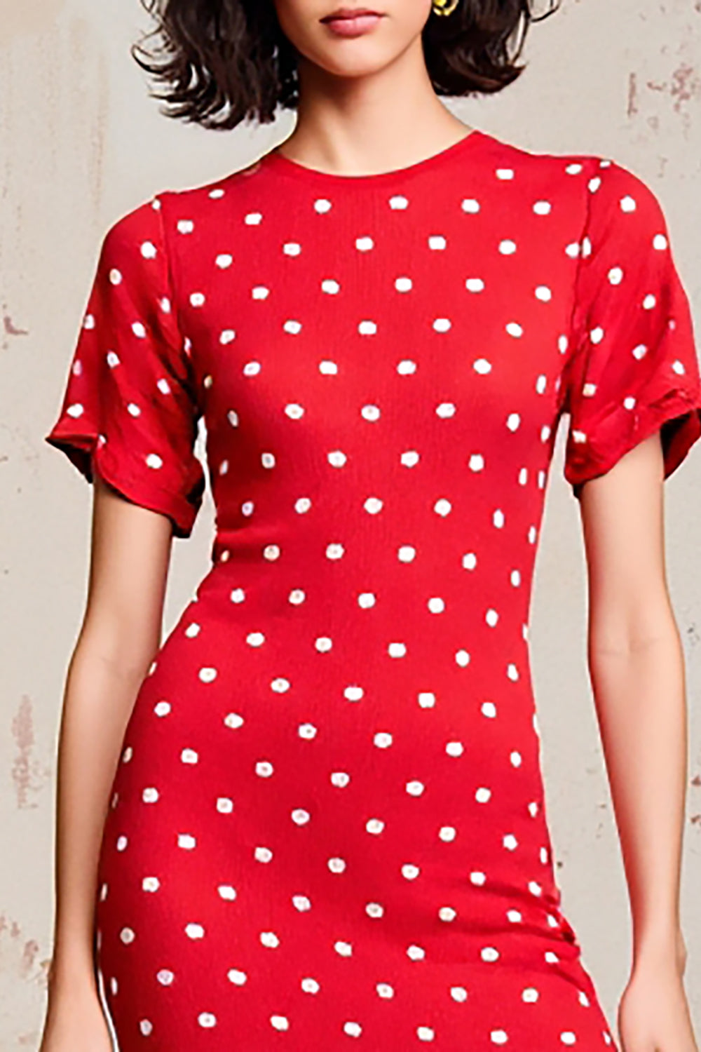 Red Sheath Polka Dots Long Wedding Guest Dress