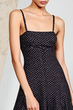 Black Polka Dots Spaghetti Straps A Line Wedding Guest Dress