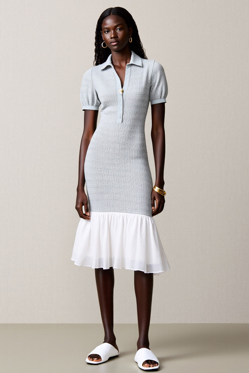 Dusty Blue A Line Wedding Guest Dress With Ruffles