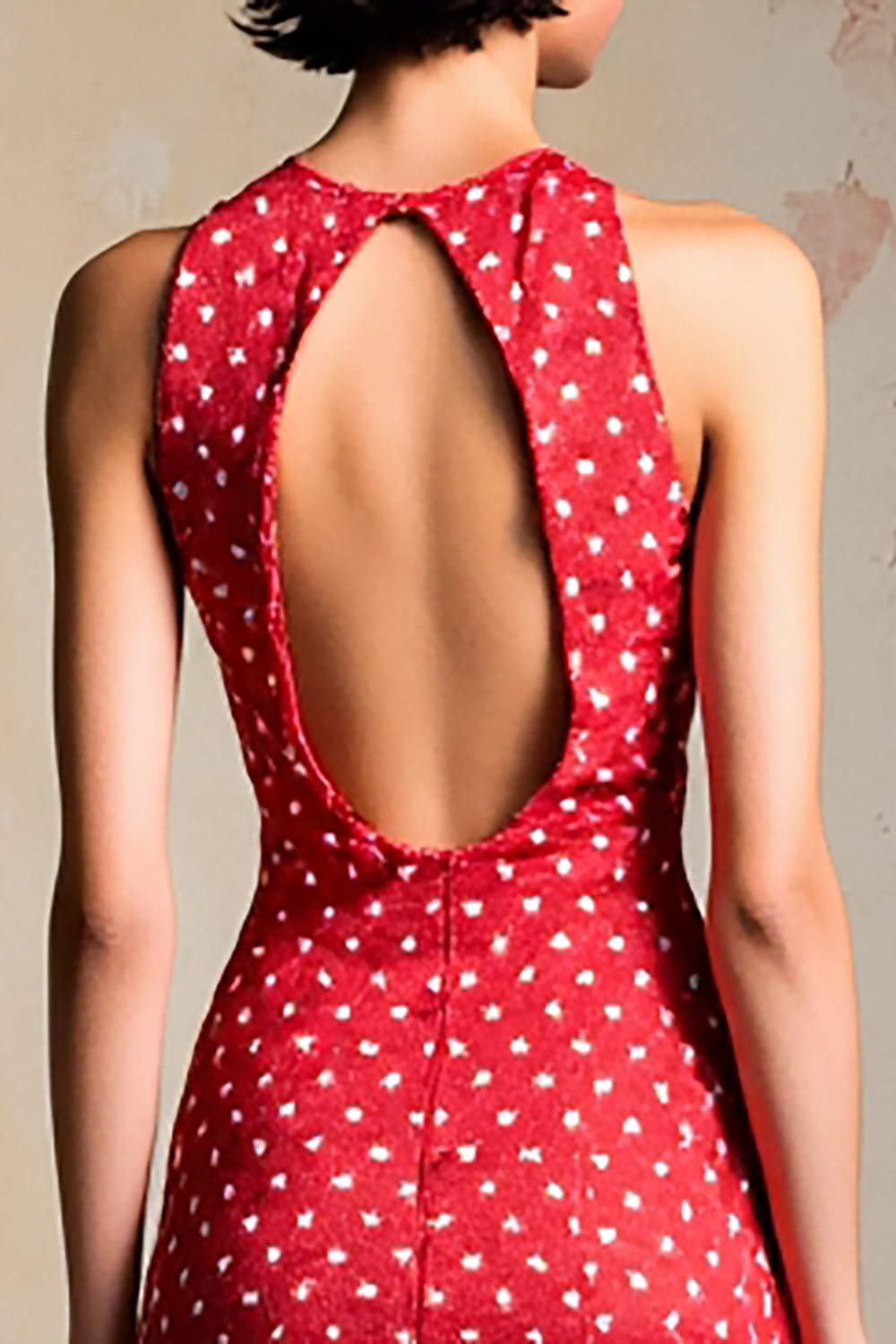 Red Sheath Wedding Guest Dress with White Polka Dots