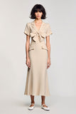 Apricot Notched Lapel Sheath Wedding Guest Dress with Bow