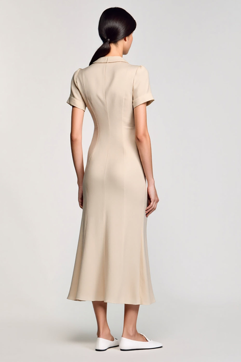 Apricot Notched Lapel Sheath Wedding Guest Dress with Bow