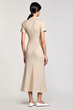 Apricot Notched Lapel Sheath Wedding Guest Dress with Bow